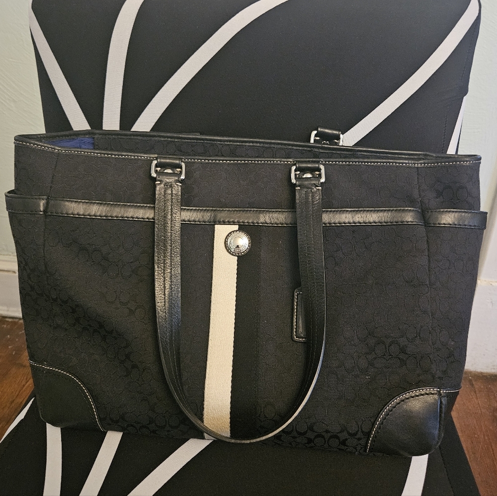 Black and White Coach Tote Bag